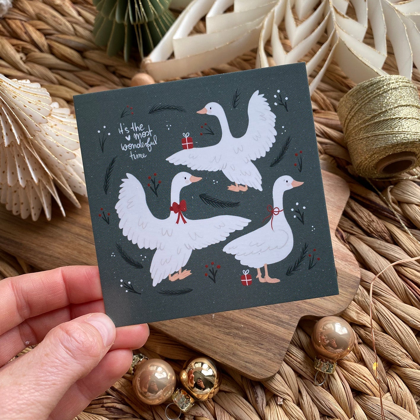 Karte/Postkarte quadratisch - Weihnachtsgänse