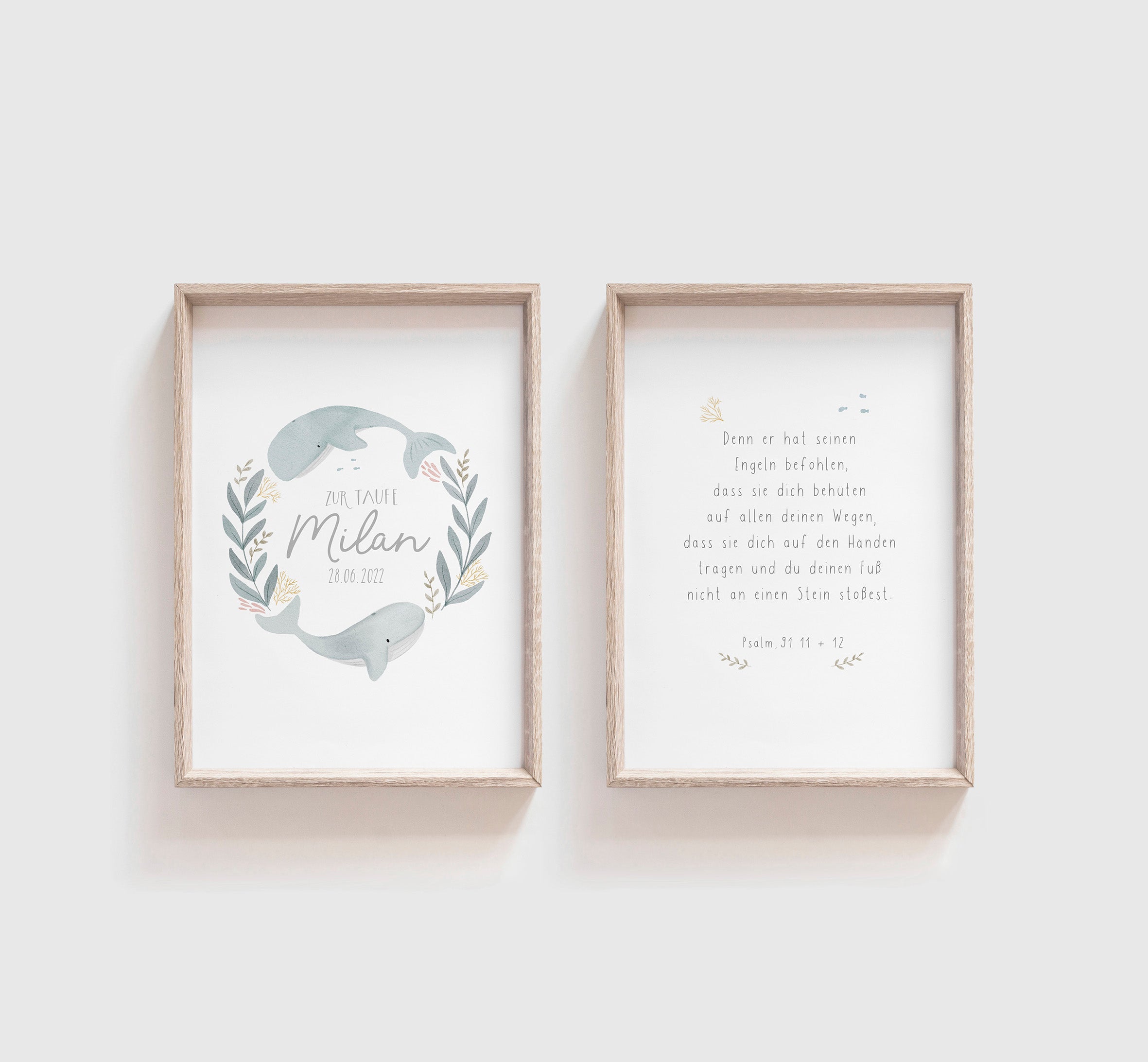 Poster/Kunstdruck / Bild zur Taufe - Süße Wale mit Taufspruch