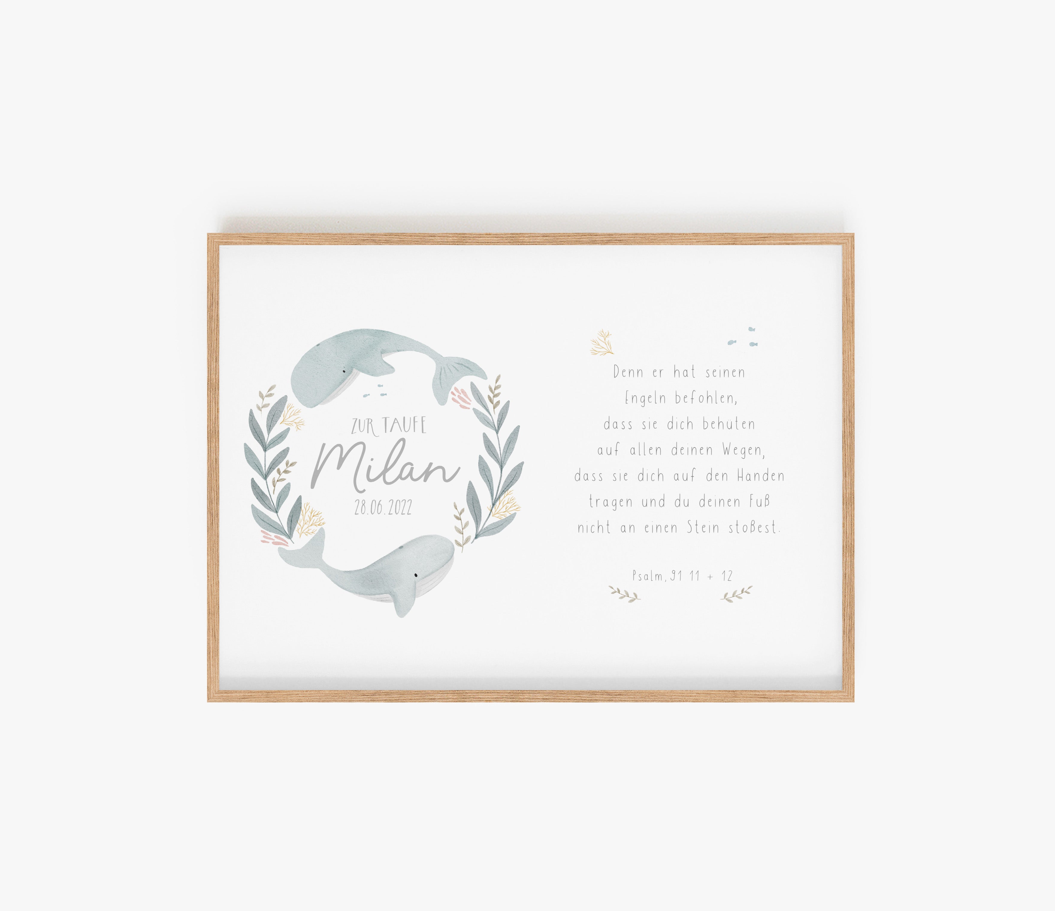 Poster/art print / picture for baptism - cute whales with baptismal saying