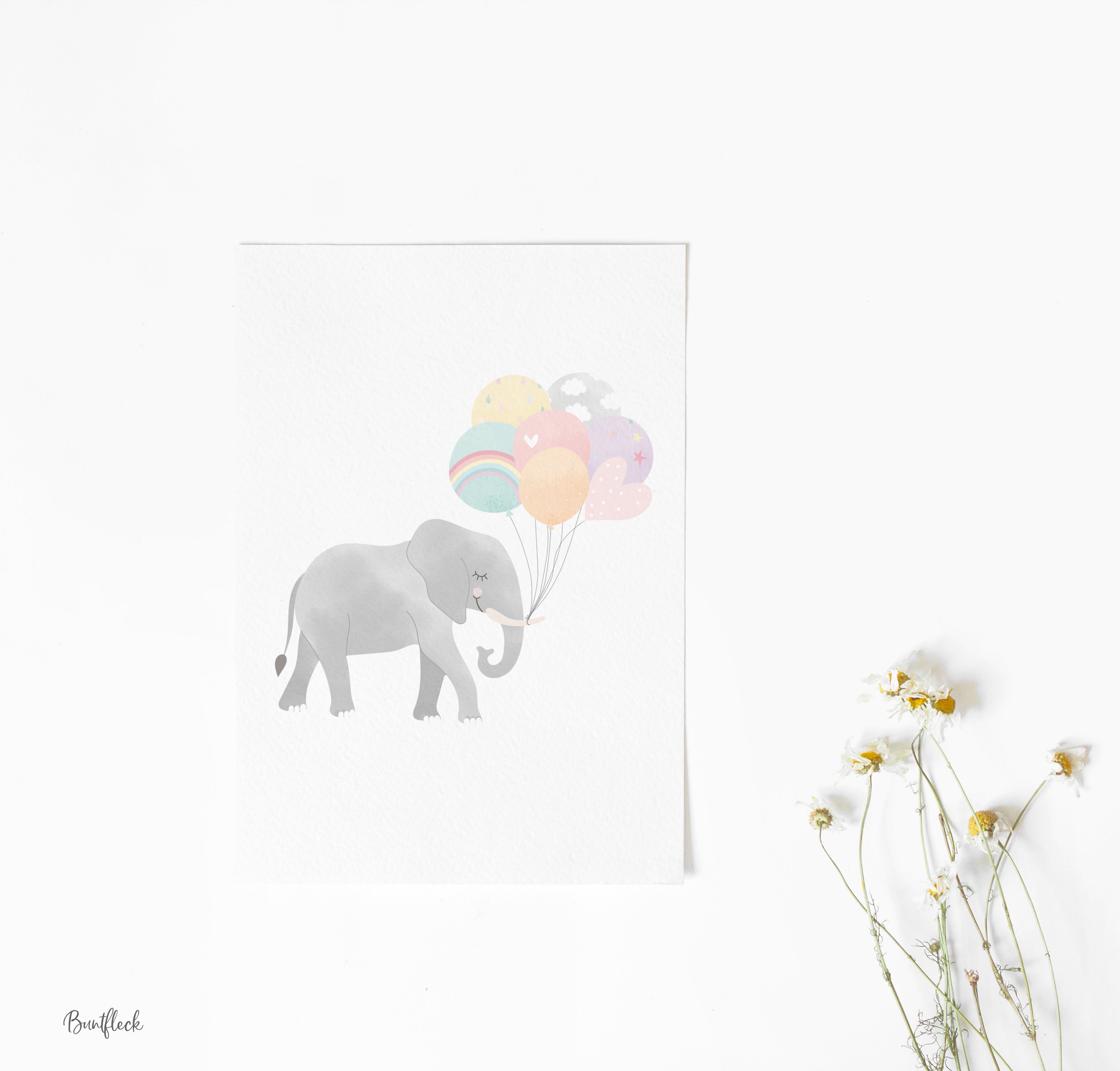 Birthday card - Elephant with balloons
