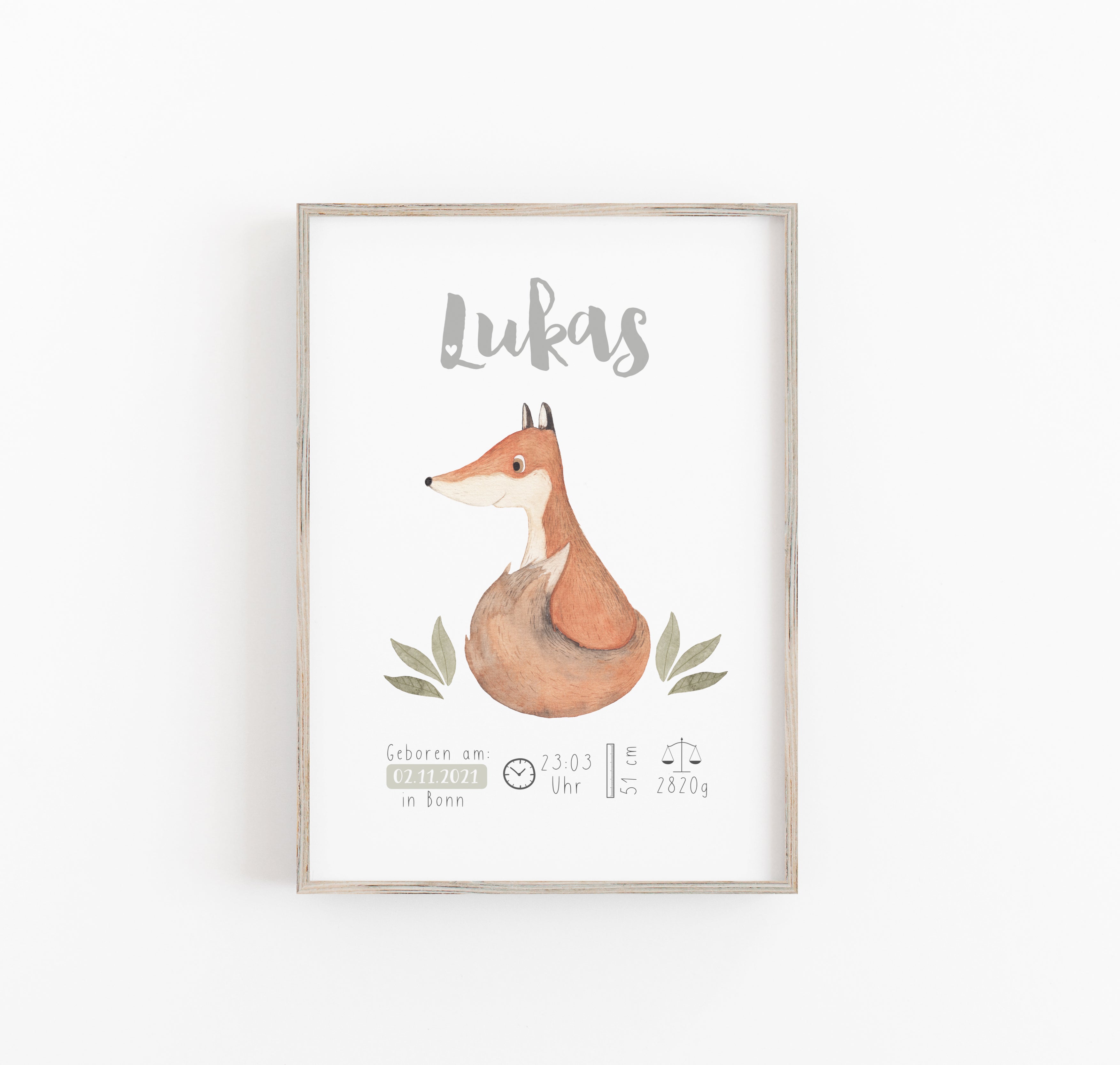 Geburtsbild/Poster/Print/Taufe/Geburt - Fuchs/Hase/Igel