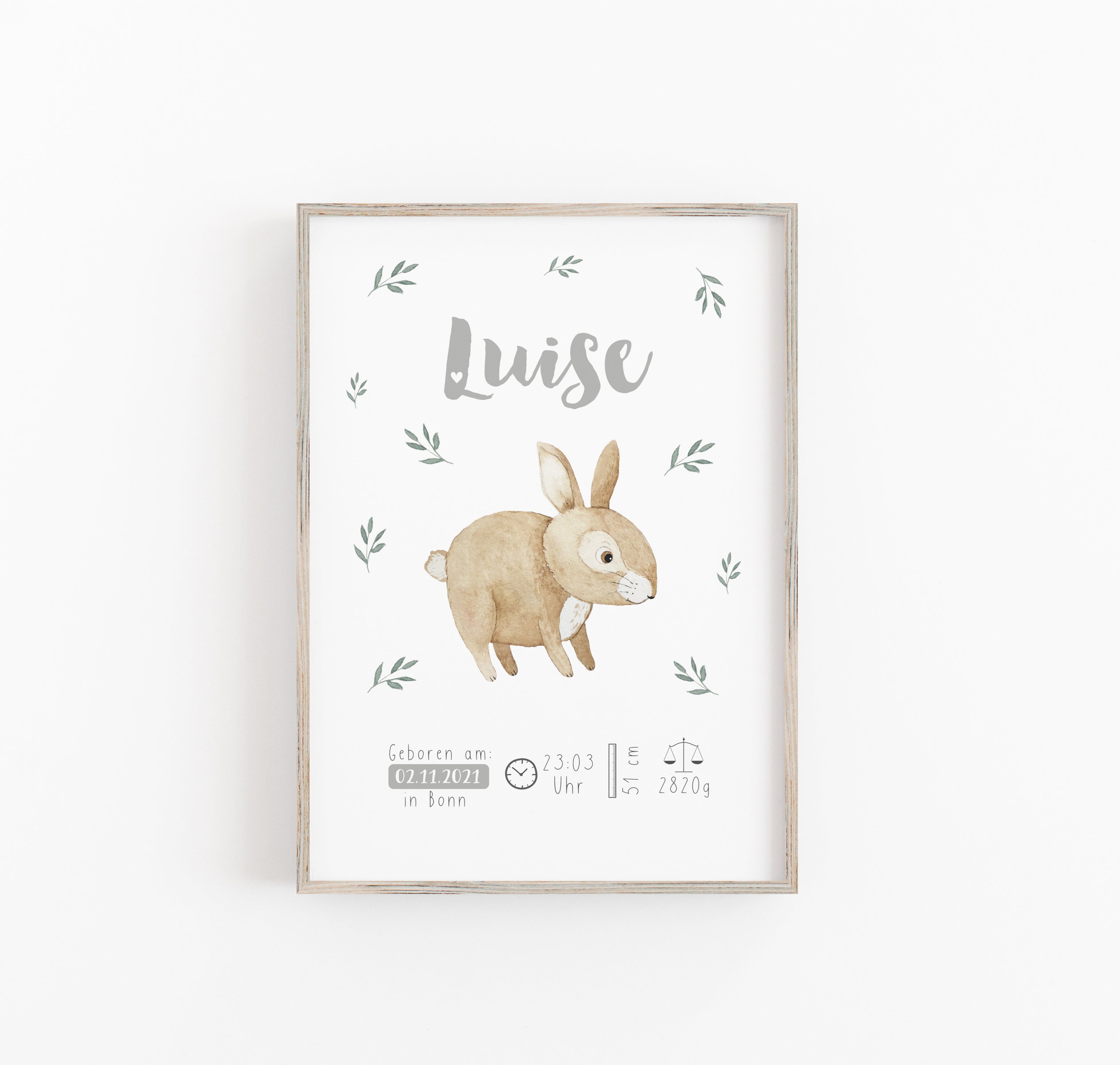 Birth picture/poster/print/baptism/birth - fox/rabbit/hedgehog