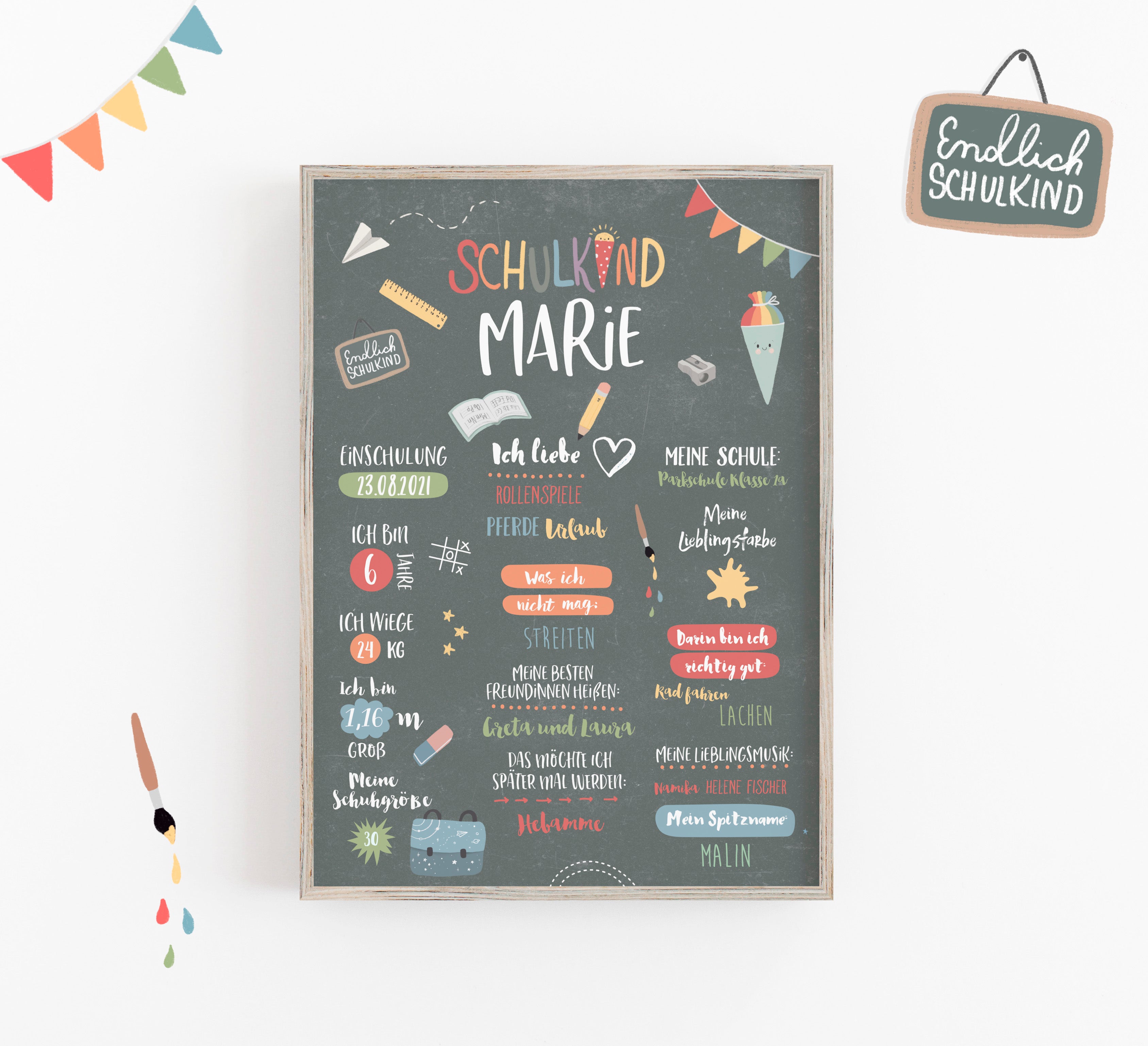 Meilensteintafel zur Einschulung/Schultafel/1.Schultag/Schuleinführung - MARIE tafelgrün