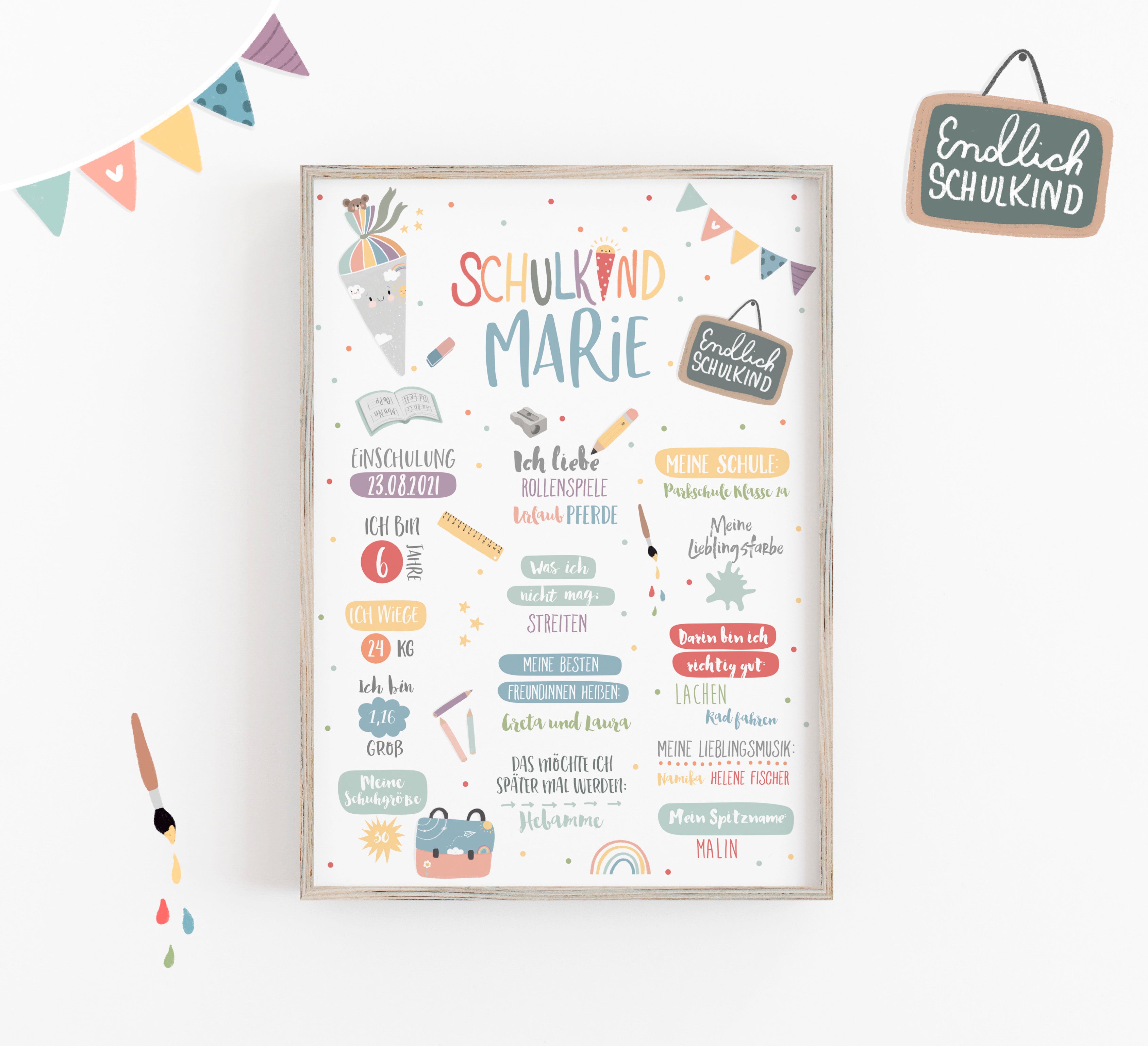 Meilensteintafel zur Einschulung/Schultafel/1.Schultag/Schuleinführung - MARIE weiß