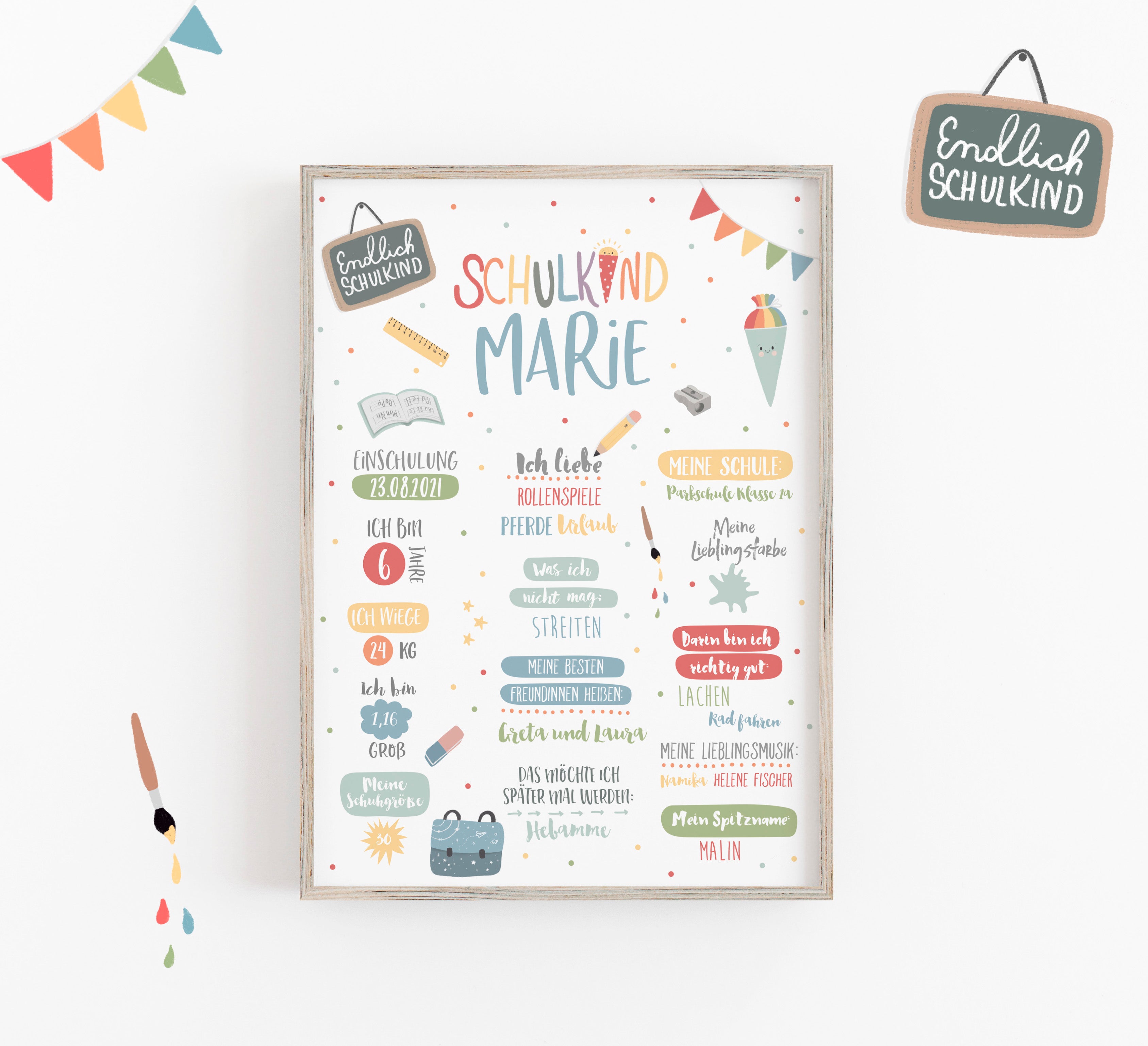 Meilensteintafel zur Einschulung/Schultafel/1.Schultag/Schuleinführung - MARIE weiß