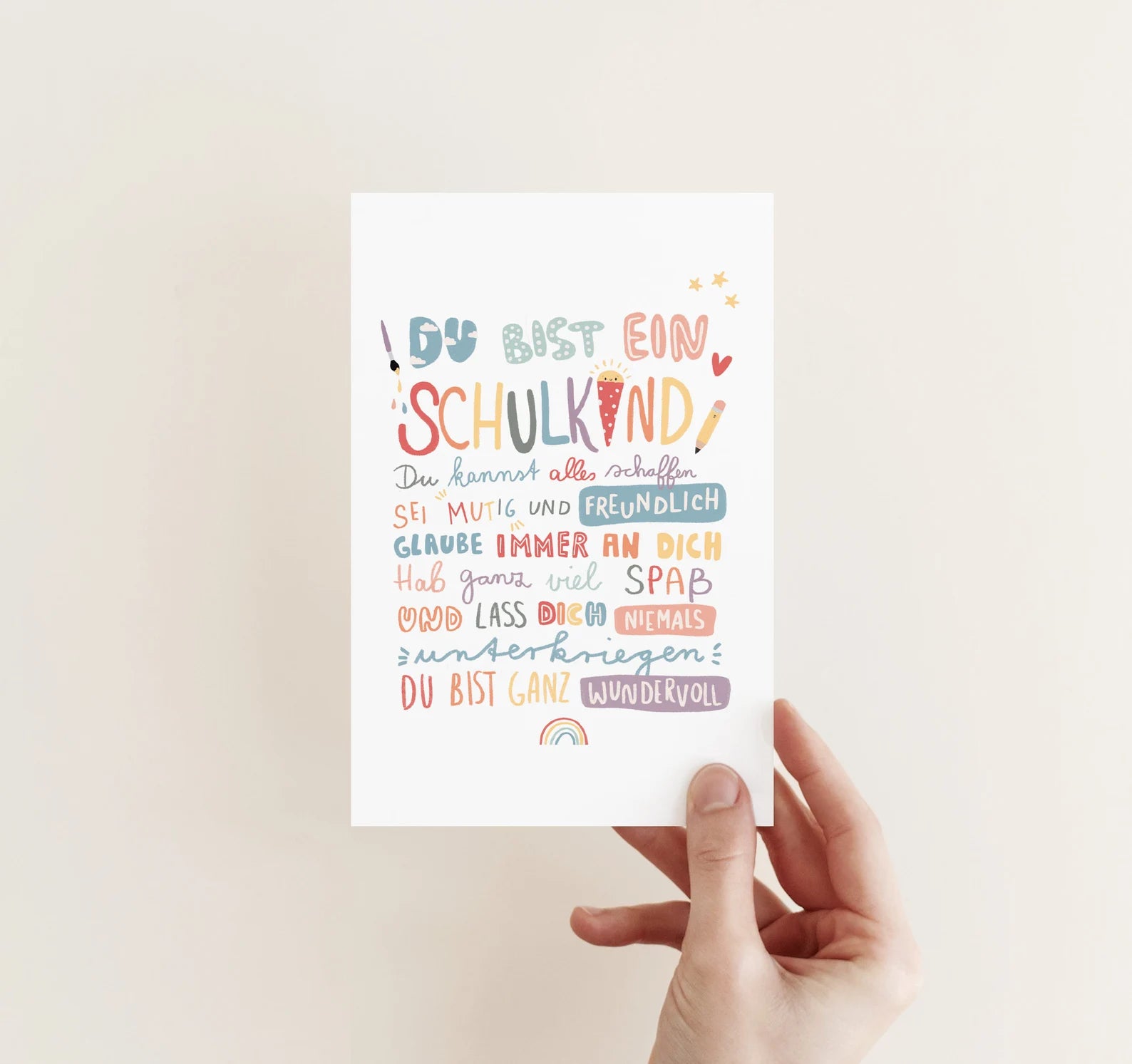 Karte/Postkarte/Grußkarte - Du bist ein Schulkind bunt & blau