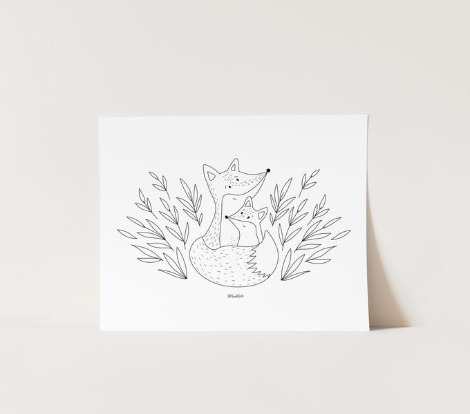 Vorlage / Ausmalbild - Fuchsfamilie