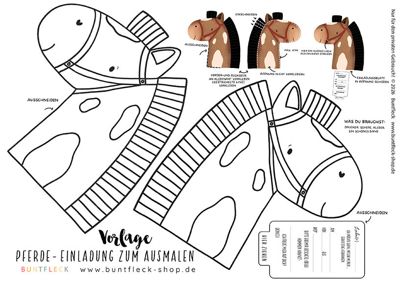 Einladung -  Pferd /Ausmalen / Basteln
