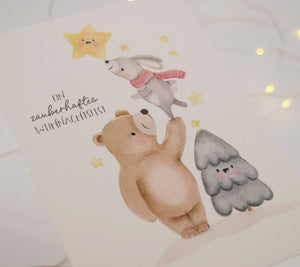 Karte / Postkarte - Zauberhafte Weihnachten mit Bär & Hase