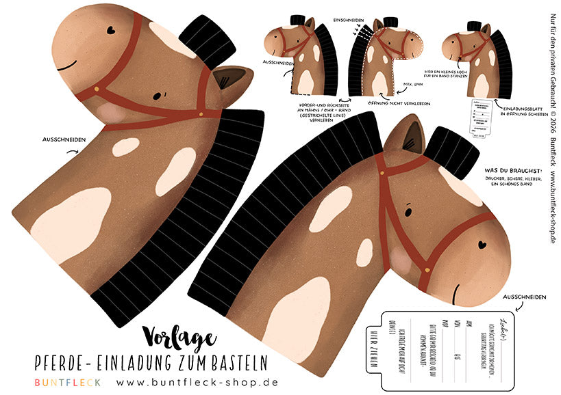 Einladung -  Pferd /Ausmalen / Basteln