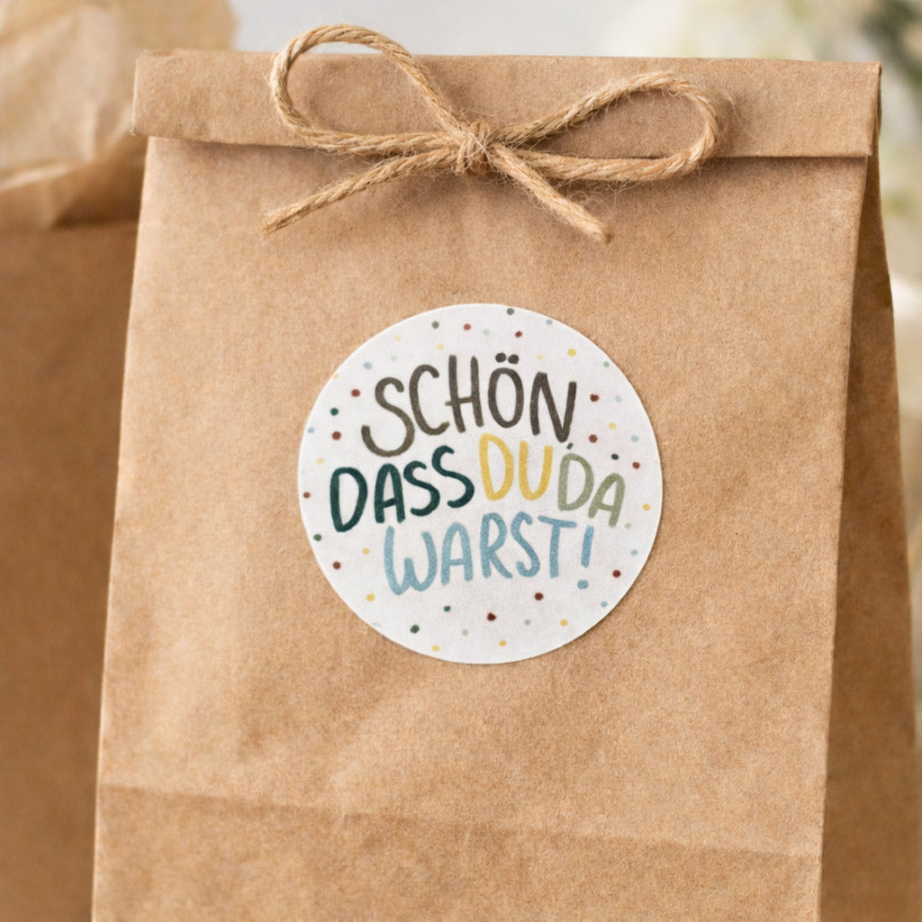 Aufkleber/Etiketten - Schön, dass du da warst in blau-grün-gelb