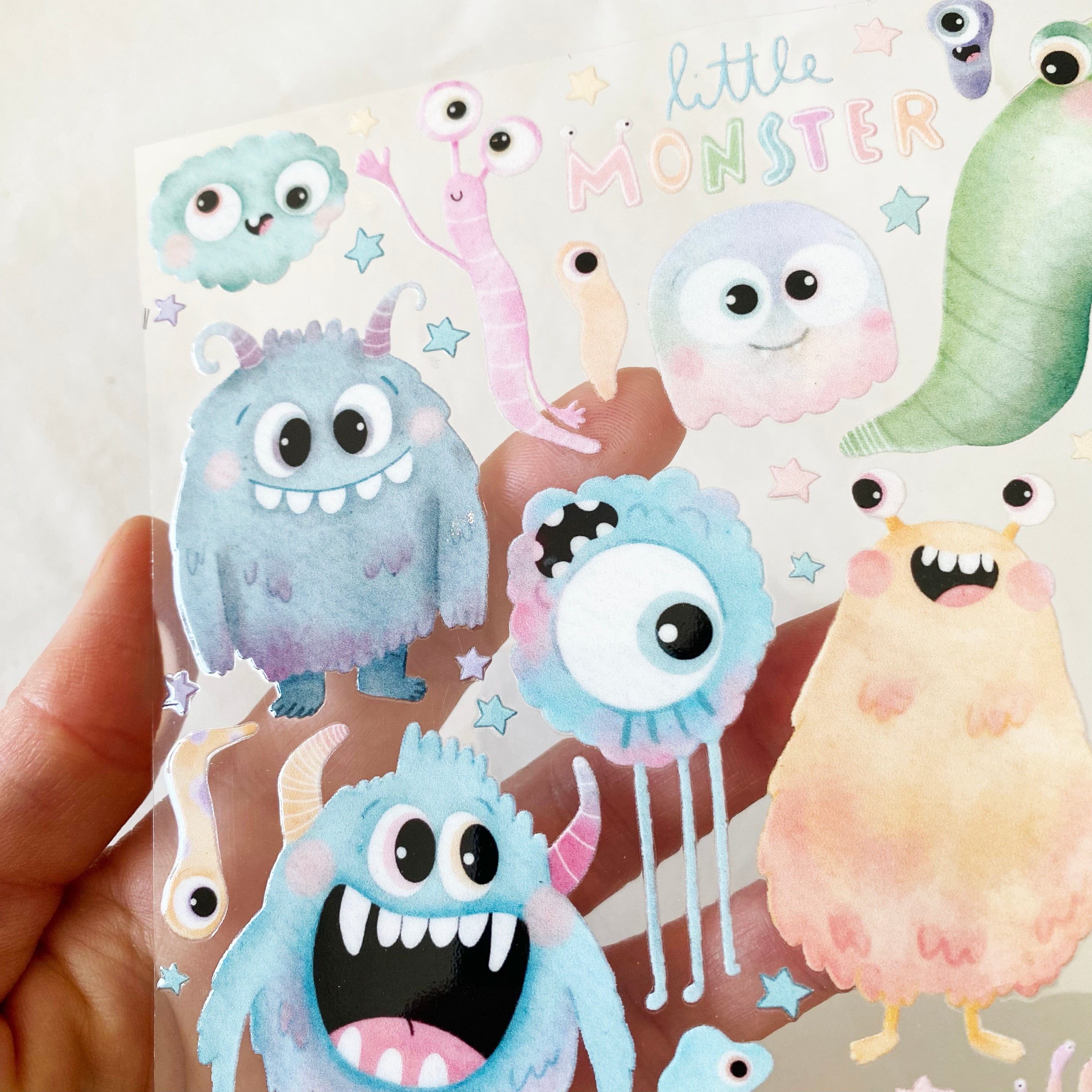 RANDLOSE Sticker / Rub on / für alle glatten Oberflächen / für die Trinkflaschen/Brotdose/ Fahrrad/robust /für innen und außen - Monster