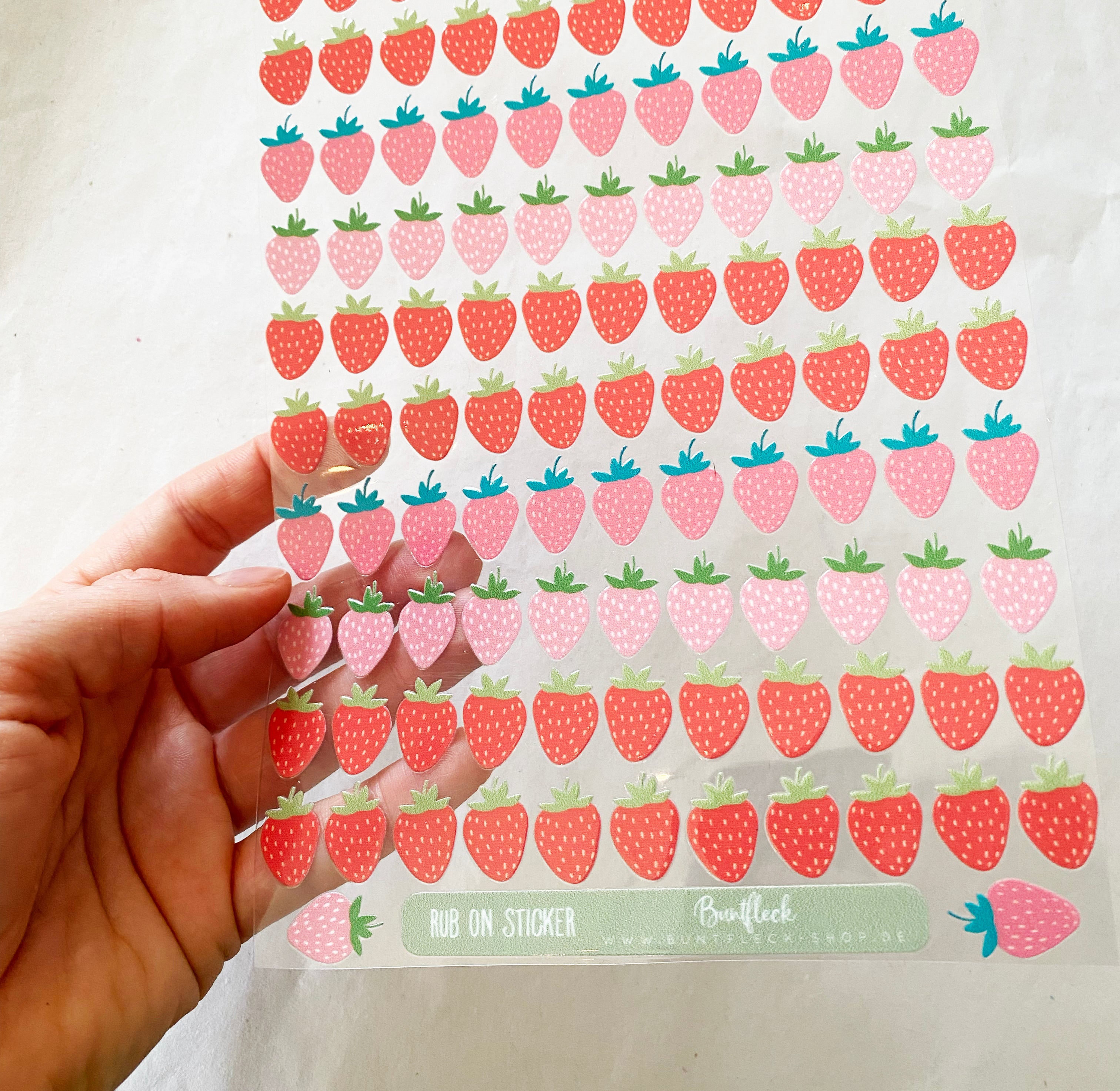 Rub-on Sticker Erdbeeren wasserfest-für Glas,Holz,Metall & Kunststoff,ohne Rand