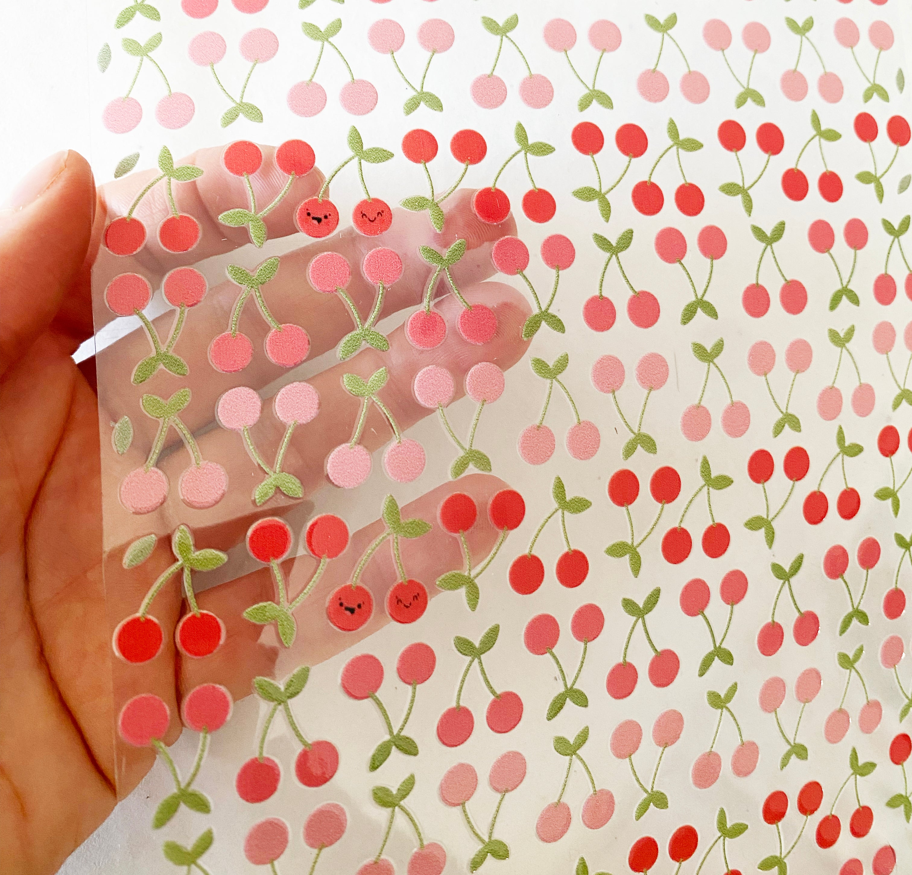 RANDLOSE Sticker / Rub on / für alle glatten Oberflächen / für die Trinkflaschen/Brotdose/ Fahrrad/robust /für innen und außen - Kirschen