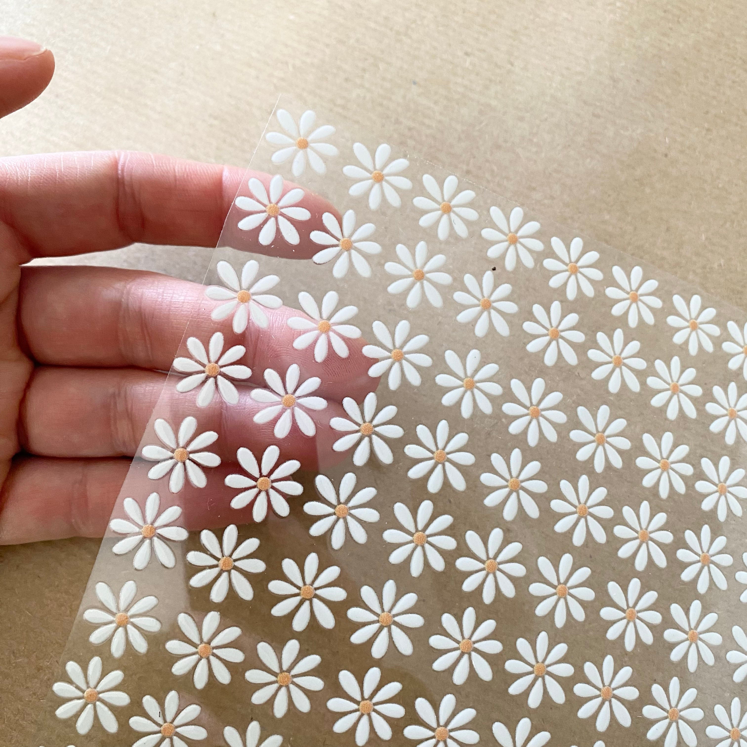 RANDLOSE Sticker / Rub on / für alle glatten Oberflächen / für die Trinkflaschen/Brotdose/ Fahrrad/robust /für innen und außen - Gänseblümchen