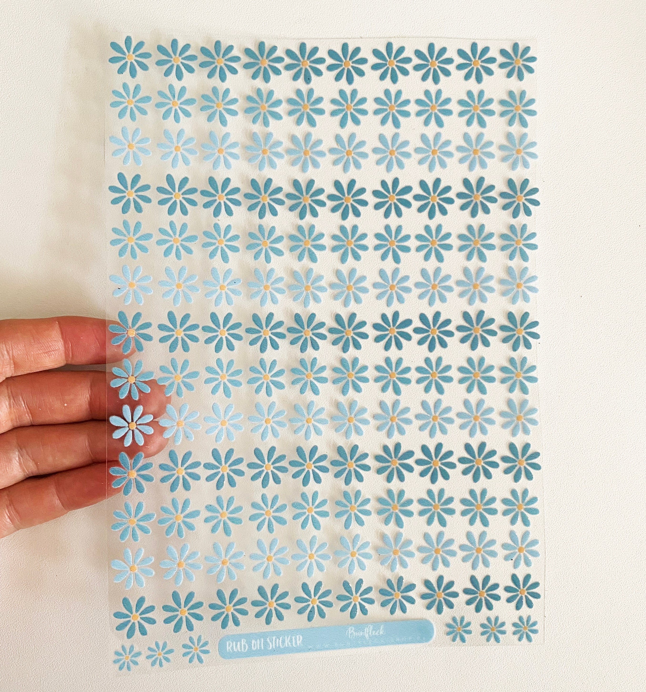 Rub-on Sticker Gänseblümchen in blau wasserfest-für Glas,Holz,Metall & Kunststoff,ohne Rand