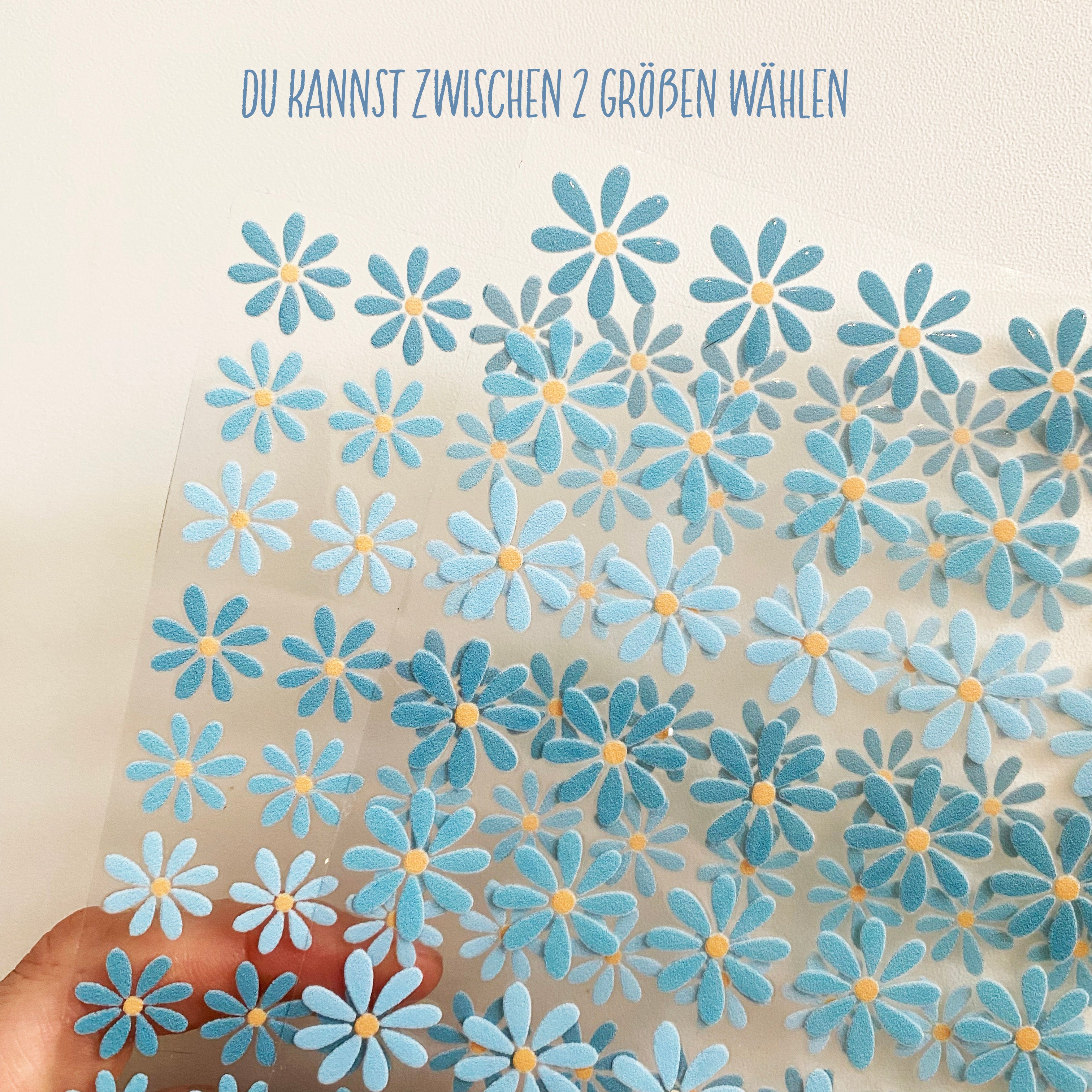 Rub-on Sticker Gänseblümchen in blau wasserfest-für Glas,Holz,Metall & Kunststoff,ohne Rand