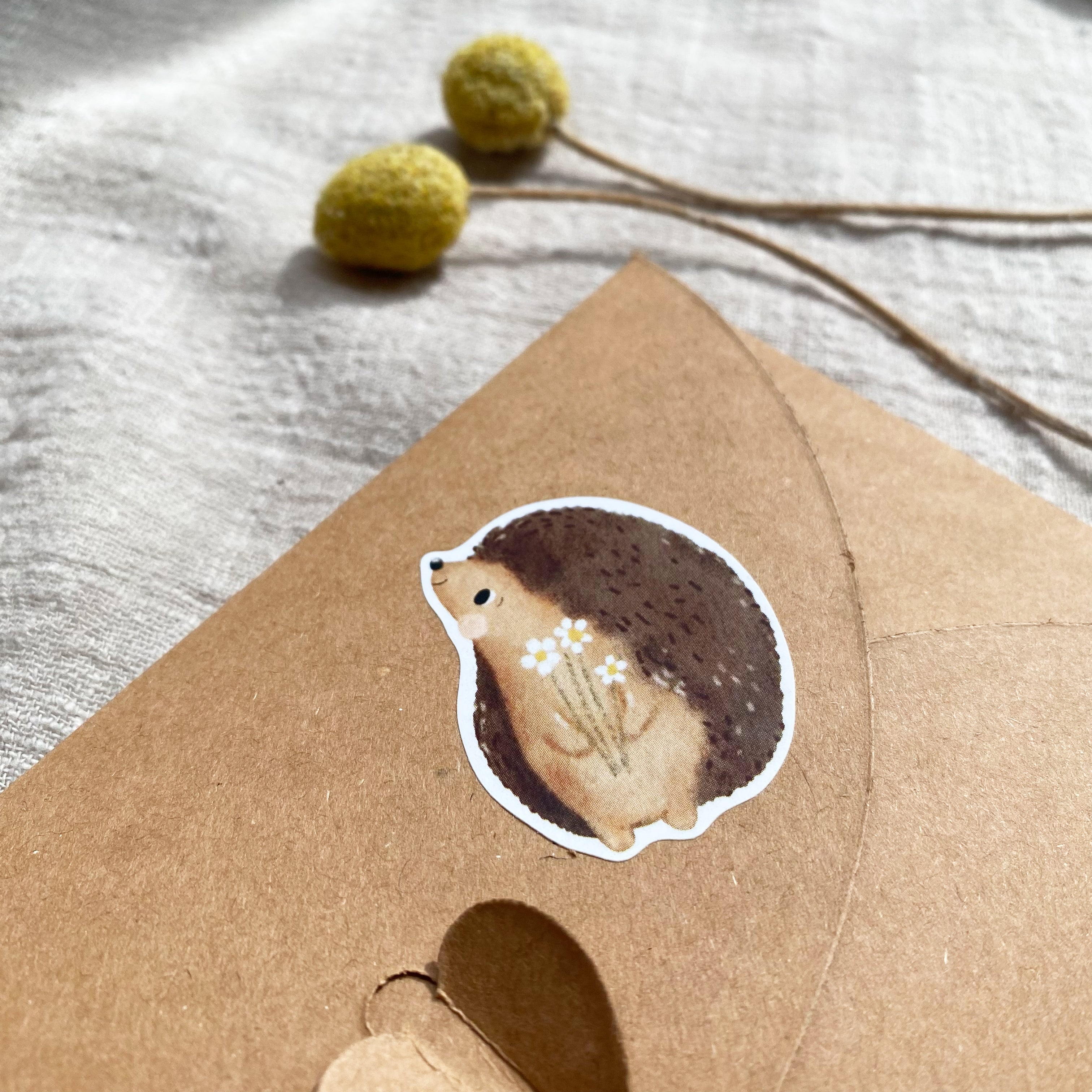 Etiketten/Aufkleber - Igel mit Gänseblümchen