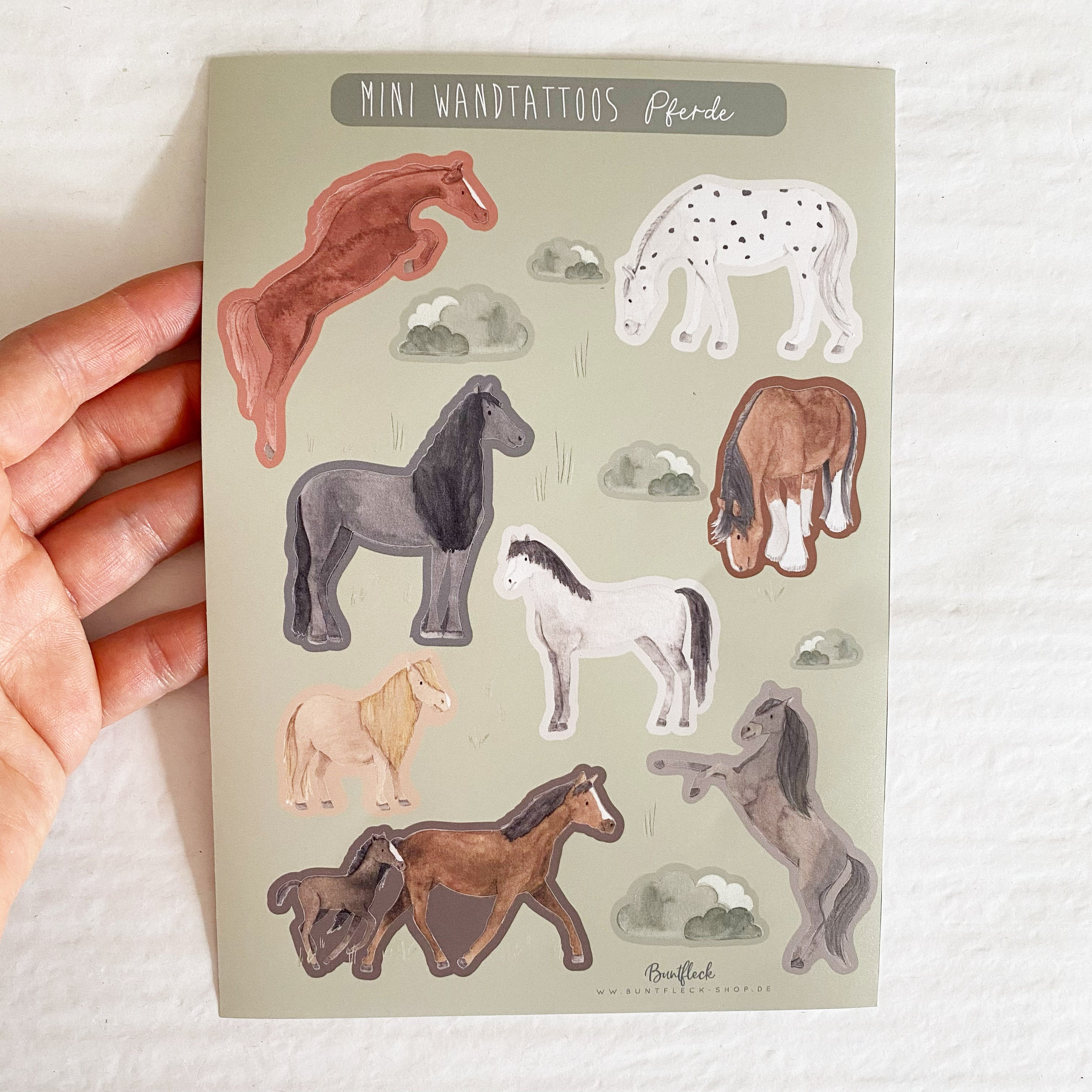 Mini ablösbare Aufkleber / Wandtattoos für Lichtschalter/Holzkisten & Zuckertüten - Pferde