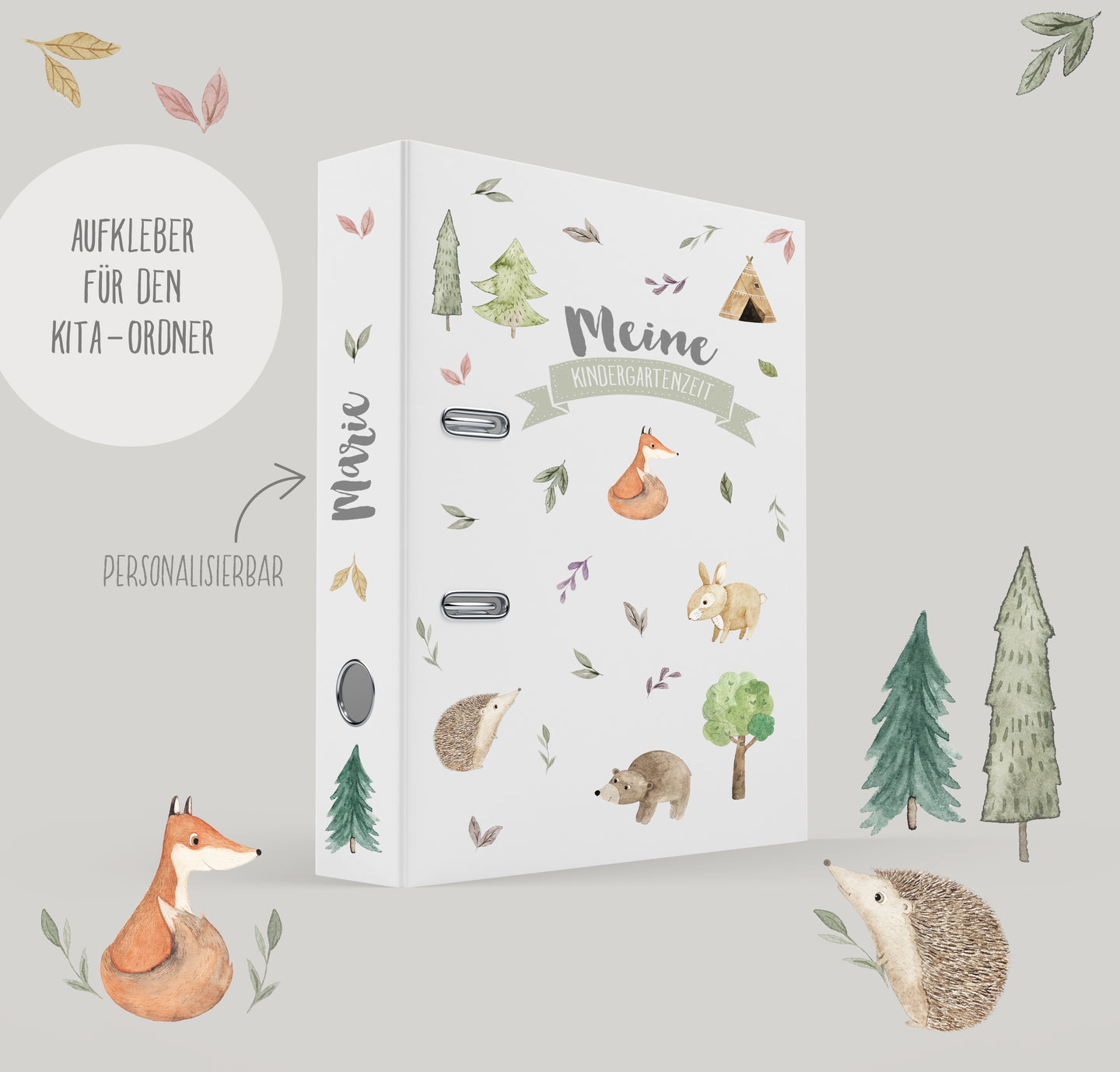 Aufkleber/Sticker für den Kindergartenordner / Kitaordner + Einlegeblatt - Waldtiere