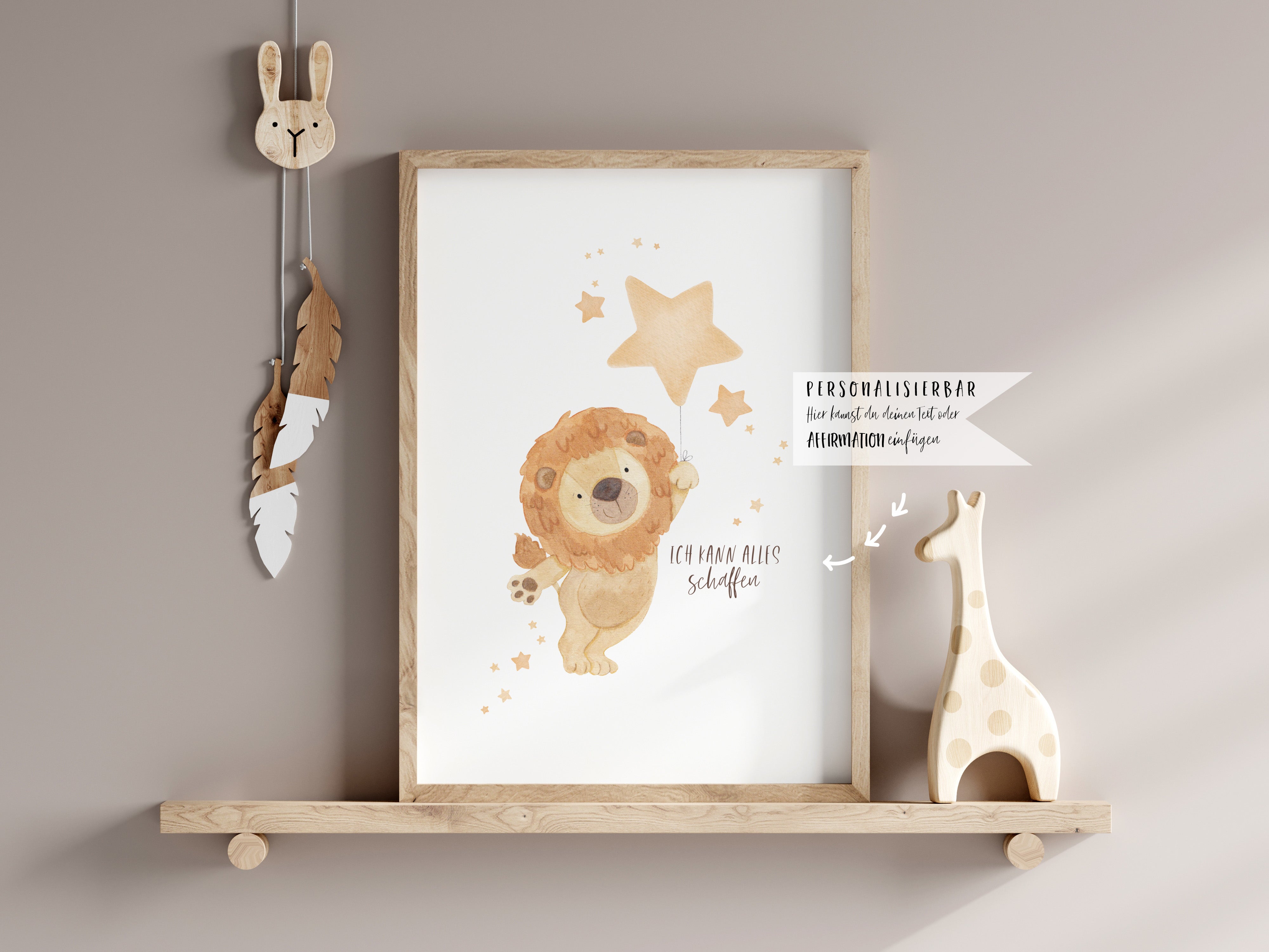 AFFIRMATION/ Geburtsbild/Poster/Print/Taufe/Geburt /Personalisierbar - Löwe mit Stern