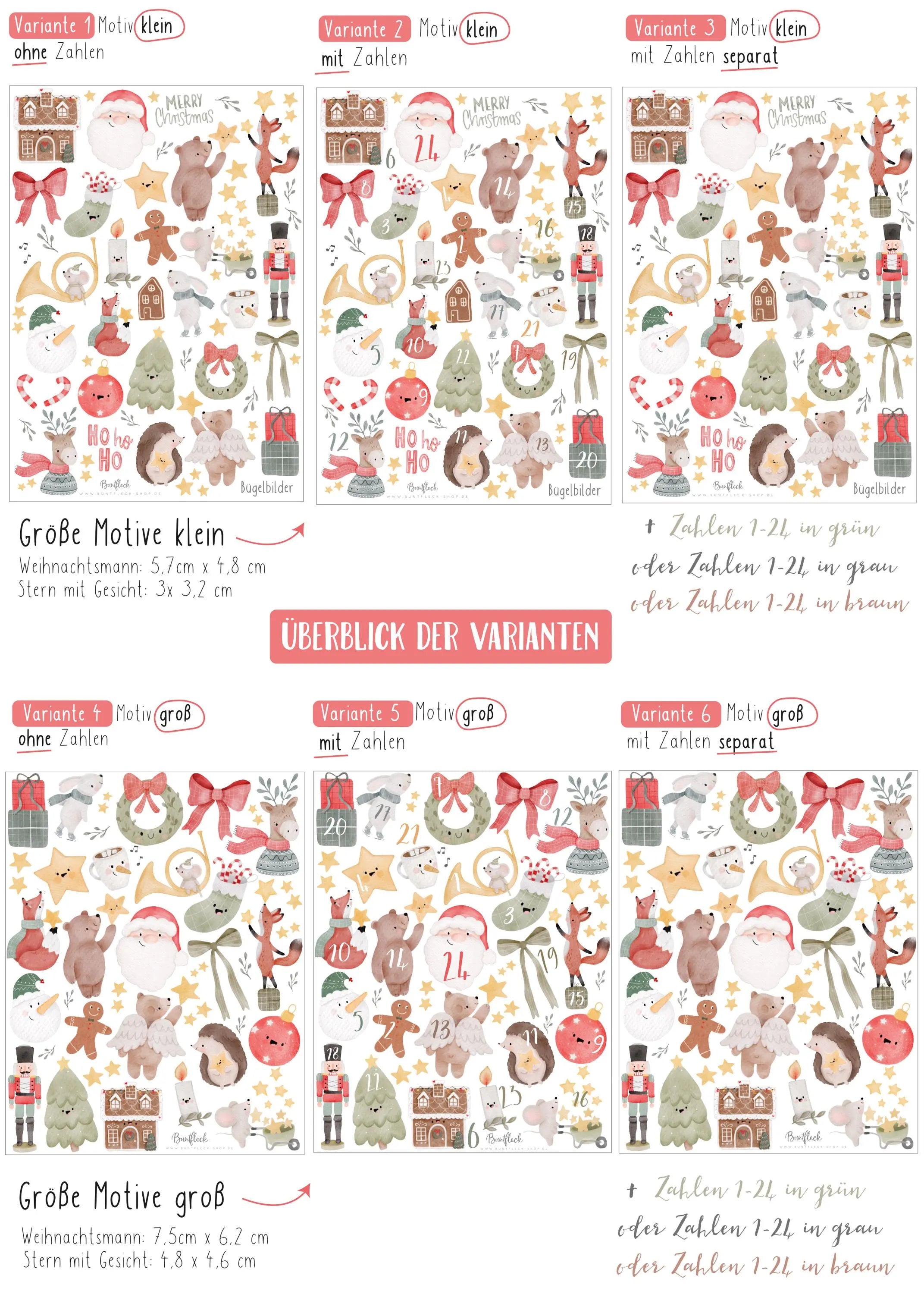 Mini iron-on patches - Advent calendar motifs / to iron on / Christmas motifs / DIY Advent calendar / with and without numbers