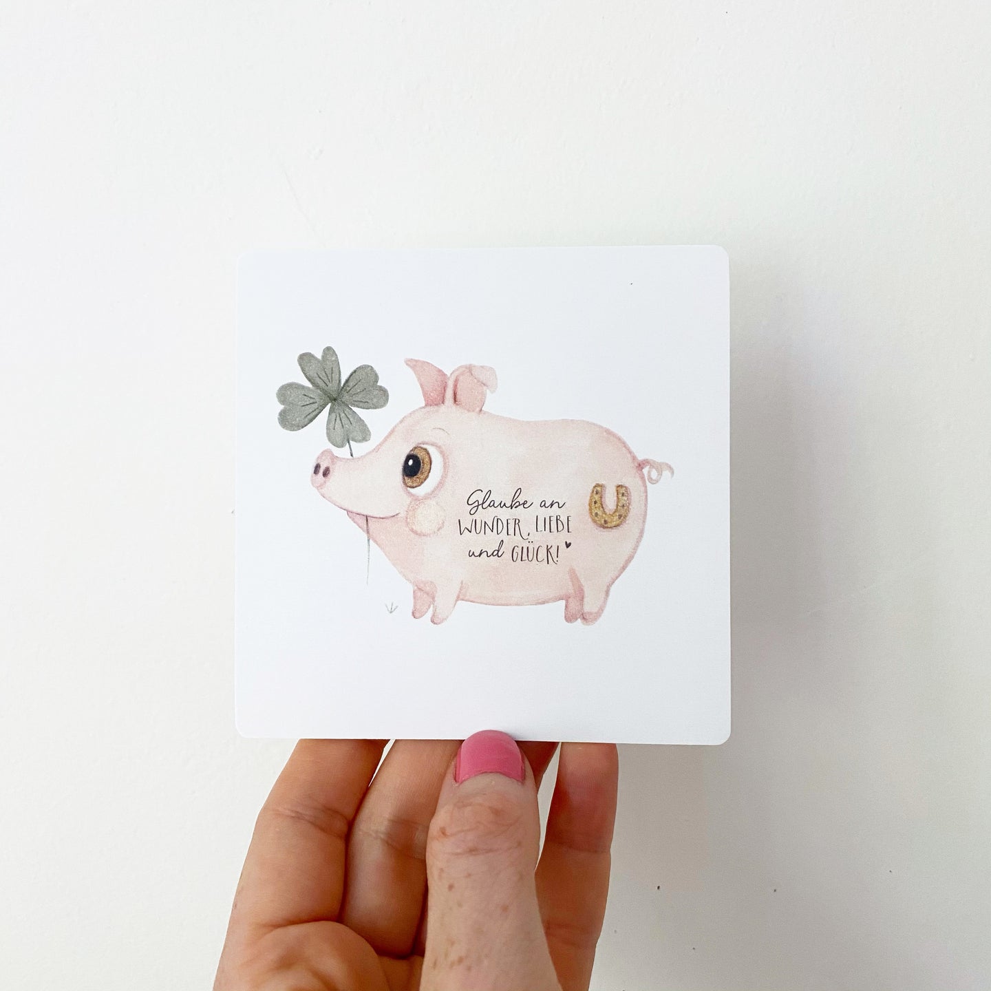 Karte/Postkarte quadratisch - Glücksschwein