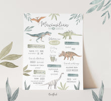 Laden Sie das Bild in den Galerie-Viewer, Baby Meilensteintafel / Meilensteintafeln / Geburtsbild / Erster Geburtstag /Kunstdruck - Dinosaurier