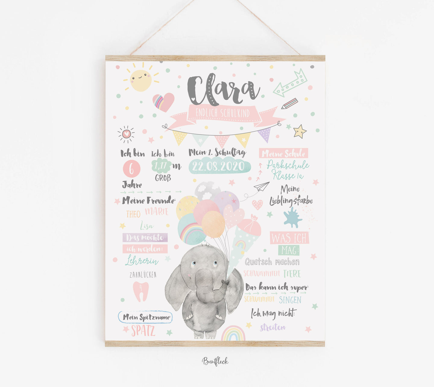Meilensteintafel zur Einschulung - Elefant Rudi