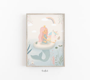 Kunstdruck/Poster - Meerjungfrau/Prinzessin/Einhorn