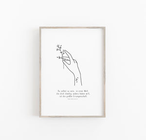 Kunstdruck/Poster - Hand mit Blumen und motivierenden Spruch