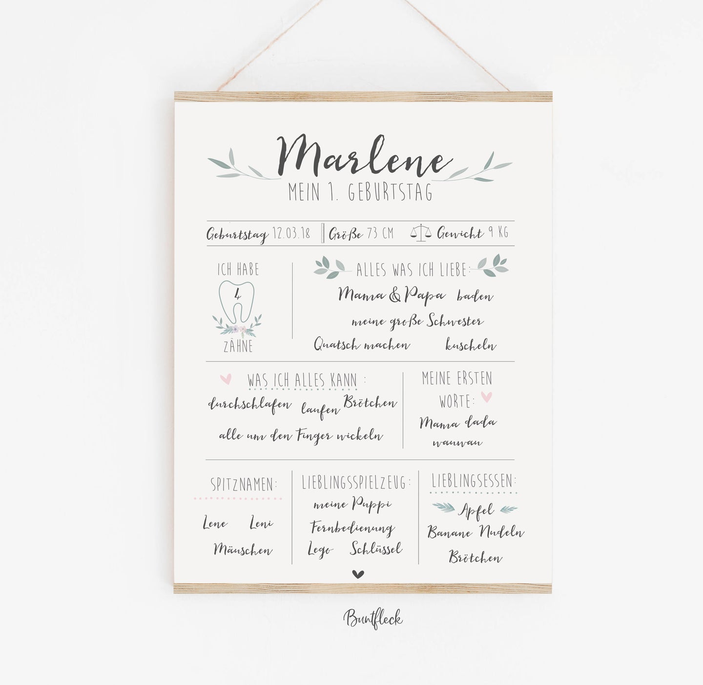 Baby Meilensteintafel - Marlene