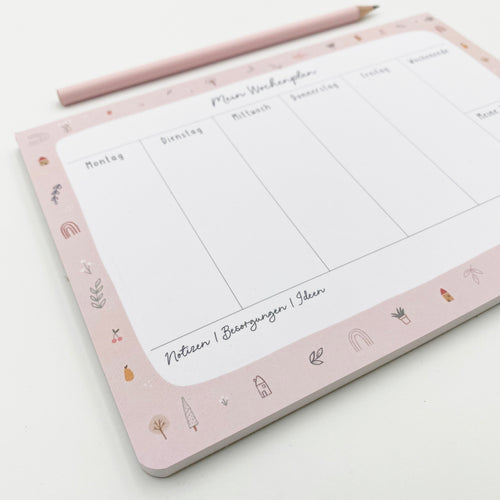 Mini Wochenplaner / Notizblock in DIN A5 - Pink Garden