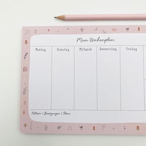Mini Wochenplaner / Notizblock in DIN A5 - Pink Garden