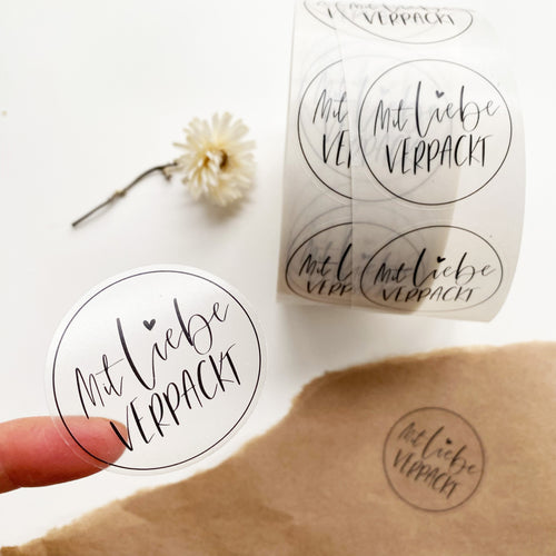 Aufkleber/Etiketten - Mit Liebe verpackt transparent
