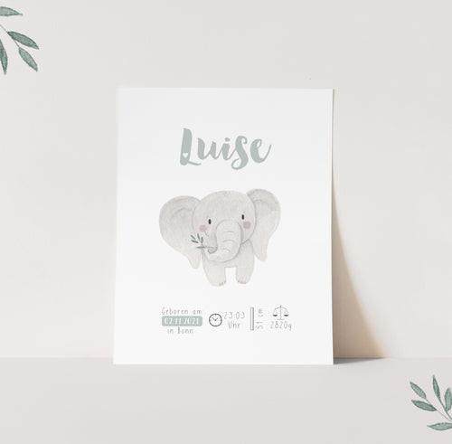 Geburtsbild/Poster/Print/Taufe/Geburt - Elefant Oli