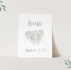 Geburtsbild/Poster/Print/Taufe/Geburt - Elefant Oli