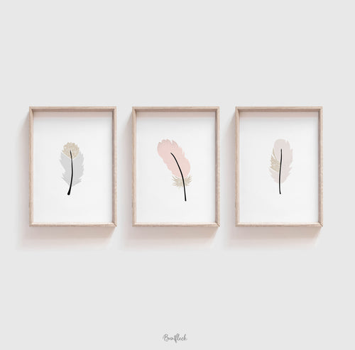 Kunstdruck/ FineArt - 3er Set Federn in pastell