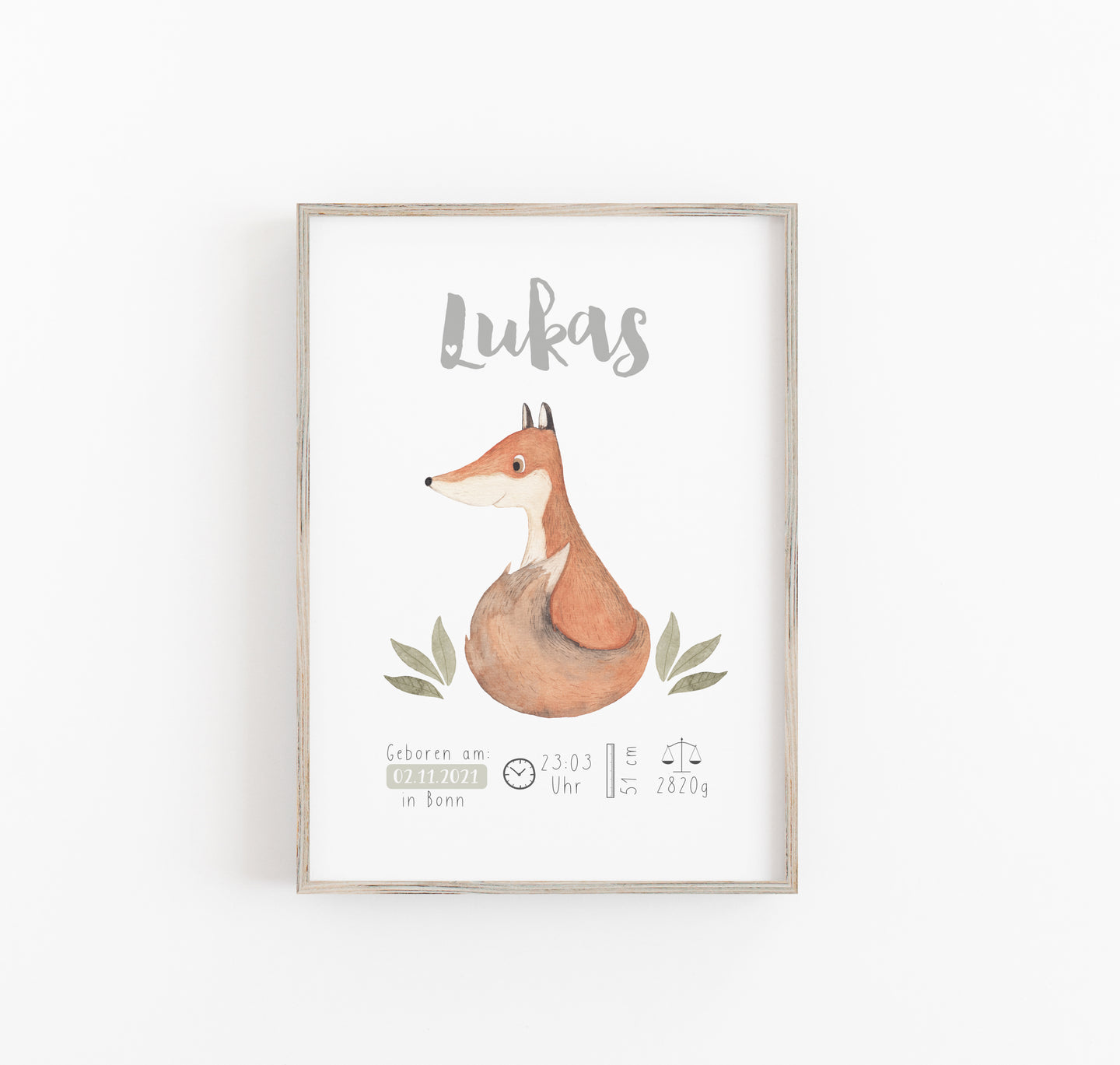Geburtsbild/Poster/Print/Taufe/Geburt - Fuchs/Hase/Igel