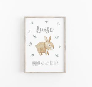 Geburtsbild/Poster/Print/Taufe/Geburt - Fuchs/Hase/Igel