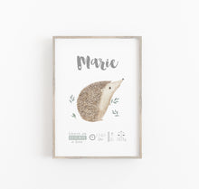 Laden Sie das Bild in den Galerie-Viewer, Geburtsbild/Poster/Print/Taufe/Geburt - Fuchs/Hase/Igel