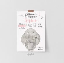 Laden Sie das Bild in den Galerie-Viewer, Geburtsbild/Poster-Elefant Rudi