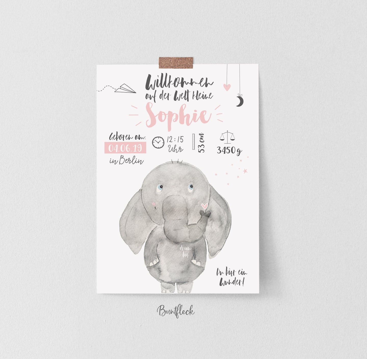 Geburtsbild/Poster-Elefant Rudi