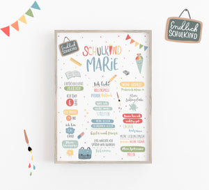Meilensteintafel zur Einschulung/Schultafel/1.Schultag/Schuleinführung - MARIE weiß