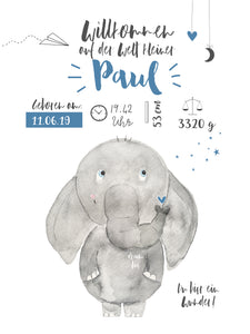 Geburtsbild/Poster-Elefant Rudi