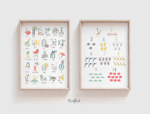 2er Set Kunstdruck/Poster - ABC + Zahlen für Jungs