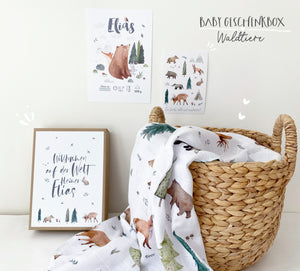 Baby Geschenkbox / Newborn Set / Mulltuch - Waldtiere
