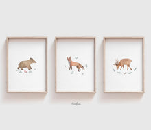 Laden Sie das Bild in den Galerie-Viewer, Kunstdruck/Poster - Set aus Waldtieren