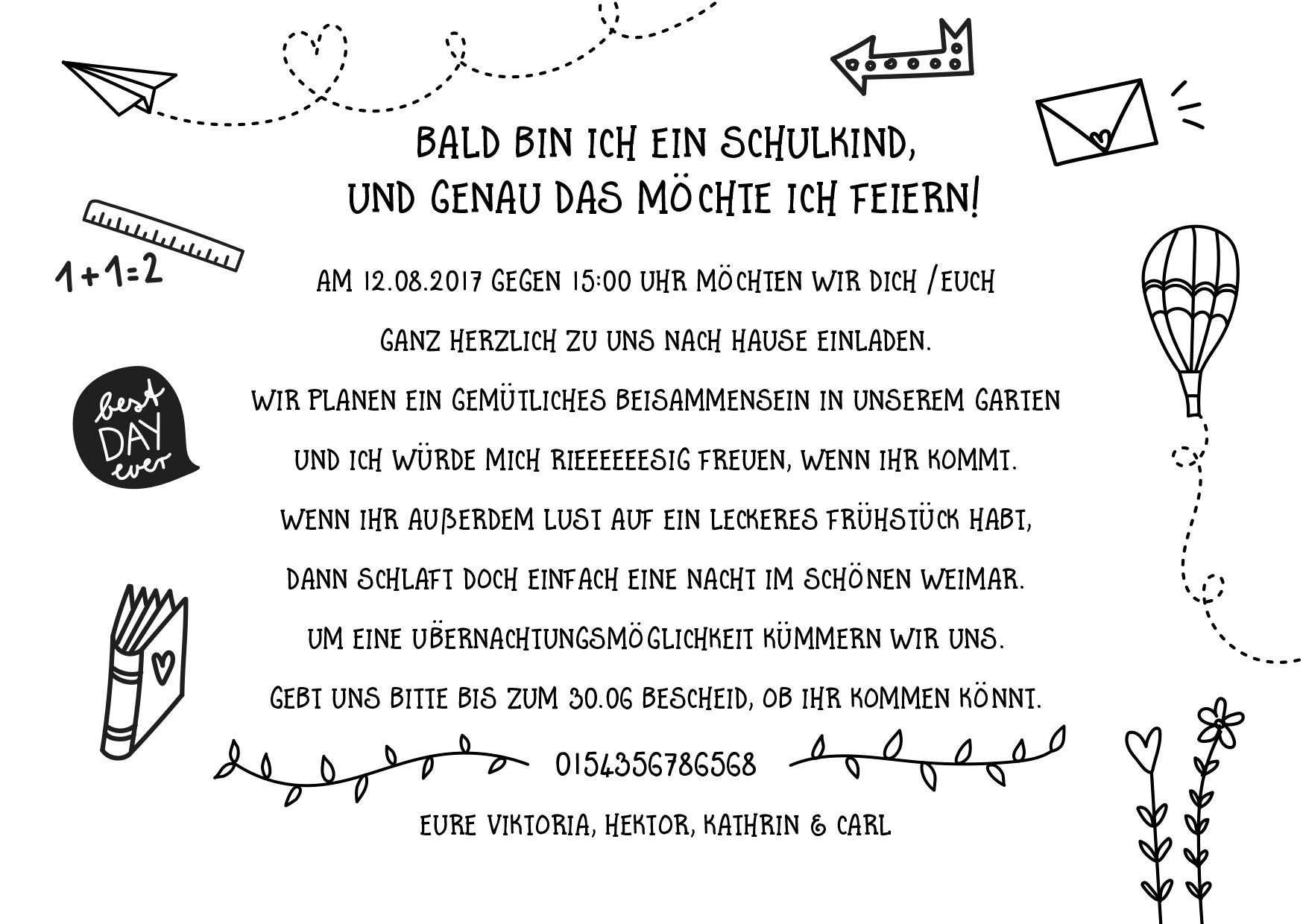SCHULEINFÜHRUNG - 25 Stk. Einladungskarten